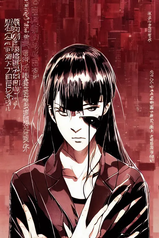 Prompt: professionally drawn 9 0 s seinen seinen seinen mature cyberpunk horror detective action manga comic cover, full color, beautifully drawn coherent professional, drawn by ilya kuvshinov, ilya kuvshinov, and hiromu arakawa and tsutomu nihei. japanese script on the cover. simplistic minimalist.