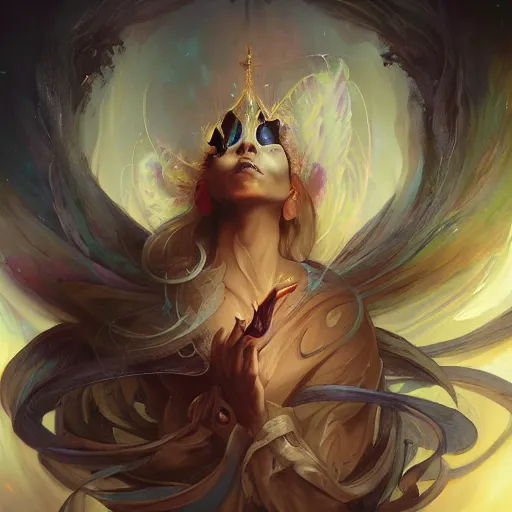 Prompt: a beautiful emanation from angelarium releasing a spell, portrait, by pete mohrbacher and artgerm and wlop, digital art, highly detailed, intricate, fantasy, mystical, smooth, sharp detail, Trending on Artstation HQ, deviantart, unreal engine, 4K UHD image