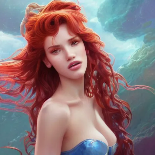 Image similar to ultra realistic illustration, bella thorne as the little mermaid anime, intricate, elegant, highly detailed, digital painting, artstation, concept art, smooth, sharp focus, illustration, art by artgerm and greg rutkowski and alphonse mucha and wlop
