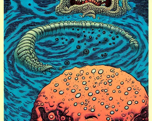 Prompt: h. p. lovecraft swimming in the ocean depths, cosmic horror painting, elegant intricate digital painting artstation concept art by basil wolverton by robert crumb by william eggleston detailed