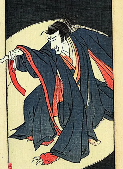 Image similar to dracula as a yokai illustrated by kawanabe kyosai and toriyama sekien