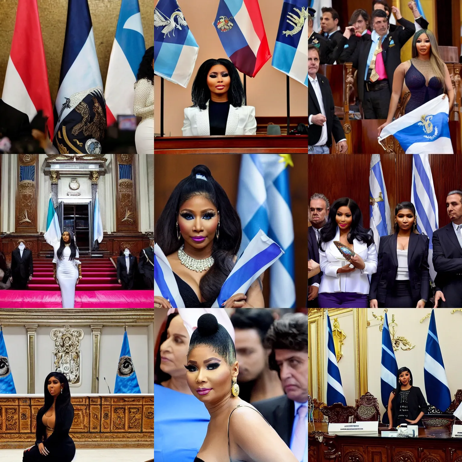Prompt: Nicki Minaj president of Argentina, in the Argentine Congress, flags of Argentina behind