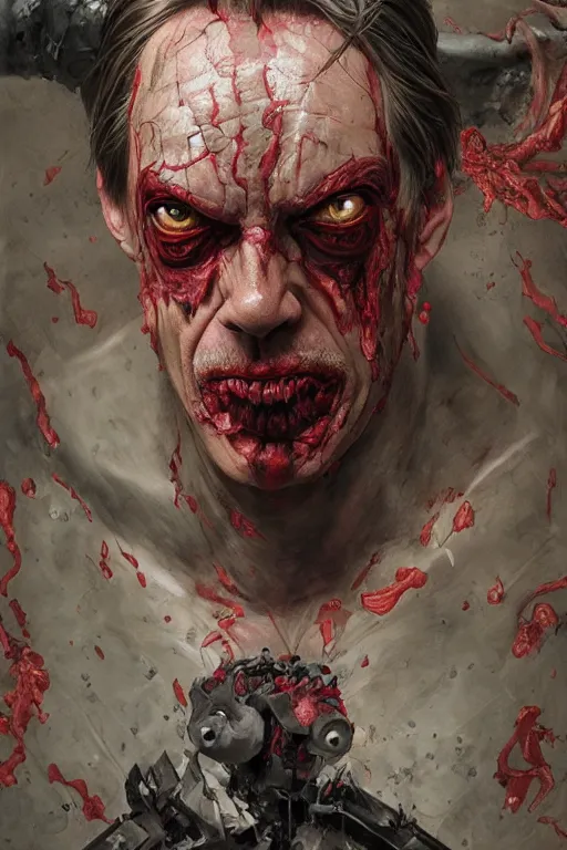 Prompt: Portrait of Steve Buscemi as Carnage, marvel comics, dark, intricate, highly detailed, smooth, artstation, digital illustration by Ruan Jia and Mandy Jurgens and Artgerm and Wayne Barlowe and Greg Rutkowski and Zdislav Beksinski