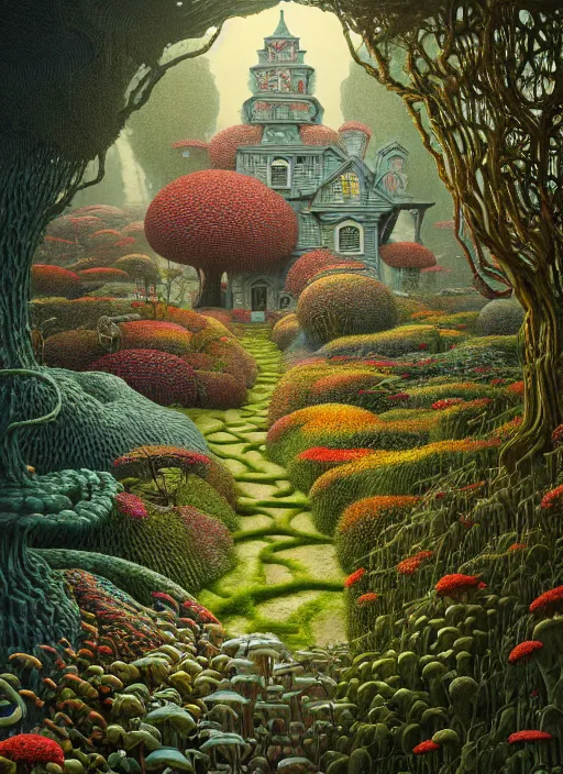 Image similar to hyper detailed 3d render like a Oil painting - the secret garden by Jacek Yerka, Mariusz Lewandowski, Houdini algorithmic generative render, Abstract brush strokes, Masterpiece, Edward Hopper and James Gilleard, Zdzislaw Beksinski, Mark Ryden, Wolfgang Lettl, hints of Yayoi Kasuma, octane render, 8k