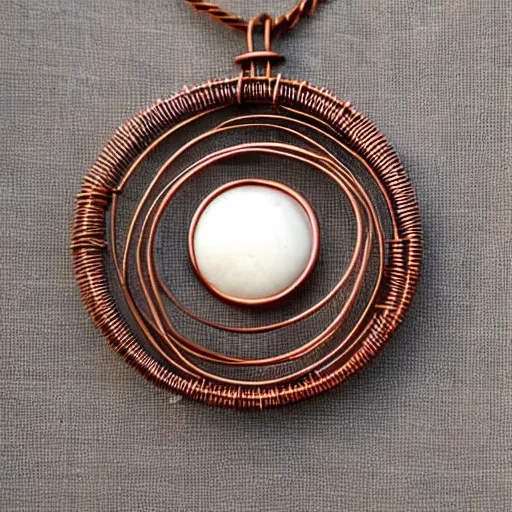 Image similar to a beautiful circular pendant made of sand and dirt, tied together by copper wire