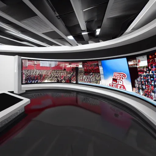 Image similar to sports news studio, concept art, wide lens, cinematic composition, iterior, detail