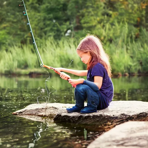 Image similar to young cute girl fishing, photography