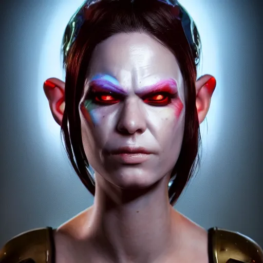 Image similar to a hyper real comic book style portait painting of an alien with 5 eyes and three heads, unreal 5, hyperrealistic, octane render, cosplay, rpg portrait, dynamic lighting