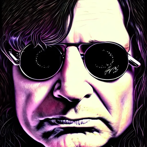 Image similar to An extremely psychedelic portrait of Ozzy Osbourne, surreal, LSD, face, detailed, intricate, elegant, lithe, highly detailed, digital painting, artstation, concept art, smooth, sharp focus, illustration