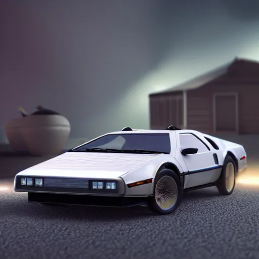 Image similar to hot wheels delorean car, cinema 4 d, octane, render 8 d, cinematic lighting, product shot, commercial photography