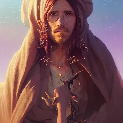 Image similar to highly detailed portrait of desert mage, stephen bliss, unreal engine, fantasy art by greg rutkowski, loish, rhads, ferdinand knab, makoto shinkai and lois van baarle, ilya kuvshinov, rossdraws, tom bagshaw, global illumination, radiant light, detailed and intricate environment