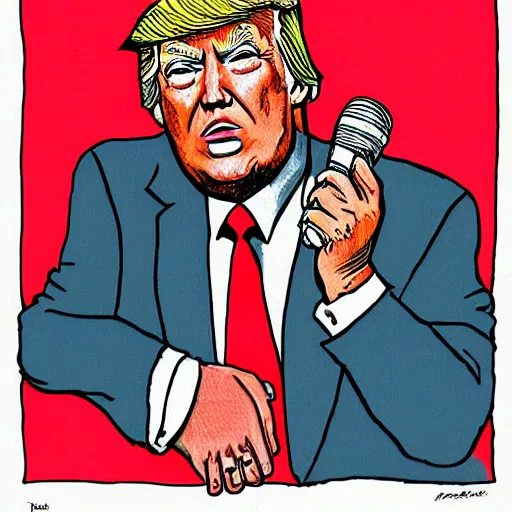 Prompt: a portrait of dONALD tRUMP drawn by Robert Crumb