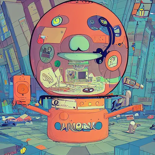 Prompt: a drawing of a cartoon bomb, beeple and james jean, aya takano color style, 4 k, super detailed, modern, 4 k, symmetrical