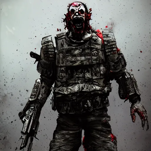 Image similar to angry zombie riot police, full body portrait, horror core, apocalyptic, feeling of grimdark, sharp focus, fiction, hyper detailed, digital art, trending in artstation, cinematic lighting, studio quality, smooth render, unreal engine 5 rendered, octane rendered, art style and nixeu and wlop and krenz cushart