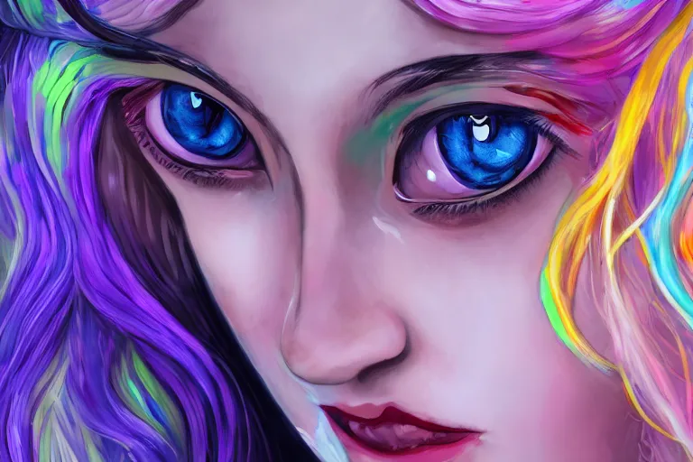 Prompt: girl with cat ears, psychedelic, lsd, trending on artstation, anime style, close up portrait, 4 k