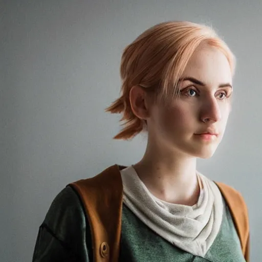 Image similar to cute annie leonhart in minecraft, beautiful face, pale skin, rule of thirds, cinematic lighting, rainy weather, melancholy atmosphere, sharp focus, backlit, stunning, smooth, hard focus, full body shot, instagram photo, shot on sony a 7 iii, hyper realistic,