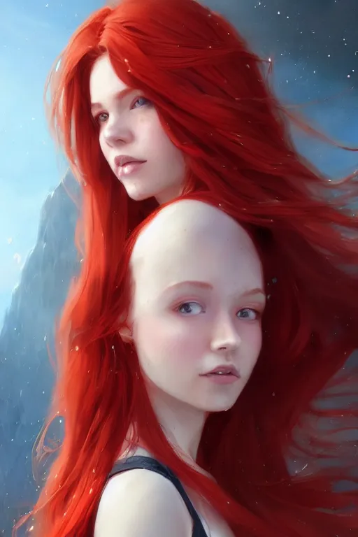 Prompt: beautiful cute red haired joyful and playful 1 9 year old maiden, long hair, sci - fi, fantasy, intricate, elegant, digital painting, artstation, concept art, smooth, sharp focus, 8 k frostbite 3 engine, ultra detailed, art by artgerm and greg rutkowski and magali villeneuve