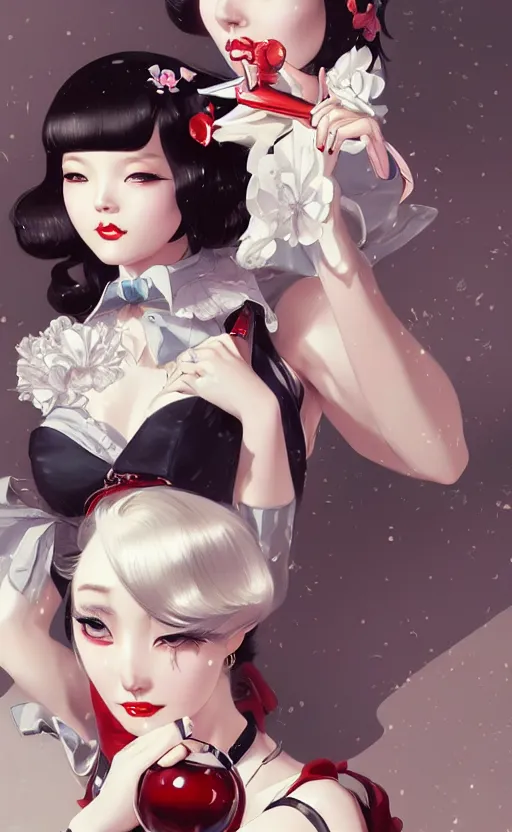 Image similar to a pin up and beautiful fashion and charming and dreamlke japan girl with lv jewelry, character art, art by artgerm lau and kyoung hwan kim and and ilya kuvshinov and john singer sargent, hyperdetailed, 8 k realistic, symmetrical, frostbite 3 engine, cryengine, dof, trending on artstation, digital art