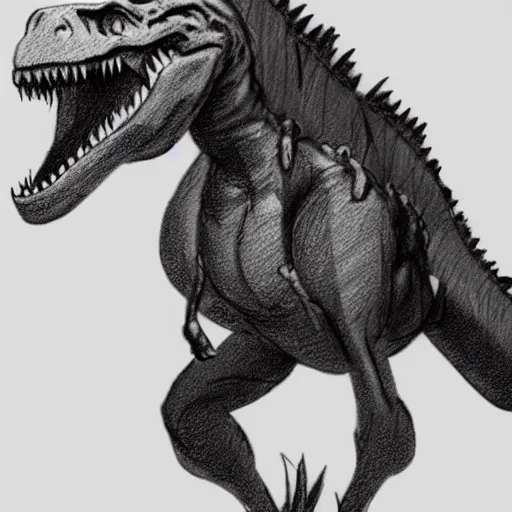 Image similar to a pencil sketch of a pinup girl riding a tyrannosaurus rex, white background, black and white