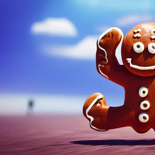 Image similar to a gingerbread man running around amsterdam, smoking weed, 3 d octane render, highly detailed, masterpiece, studio ghibli, amazing composition, hdr, gingerbread man is cute chibi,