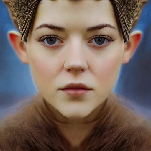 Image similar to a masterpiece portrait photo of a beautiful young woman who looks like an elvish mary elizabeth winstead, symmetrical face