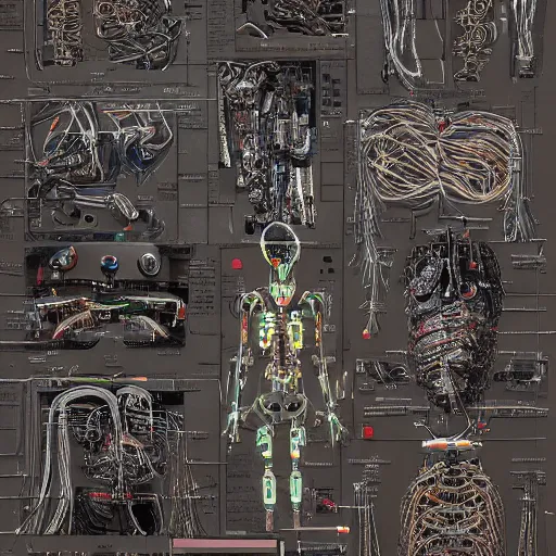 Prompt: wiring of a cyborg, eclectic, intricate, highly detailed, 8k