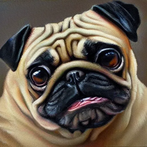 Prompt: oil painting, a emo pug, intricate, masterpiece, artstation, stunning