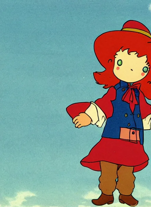 Image similar to ponyo at night dressed as a cowboy