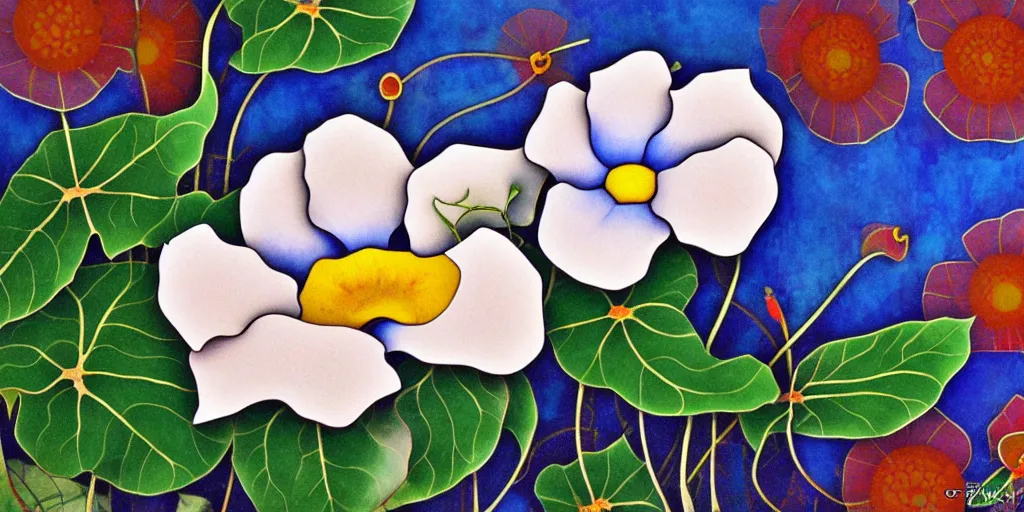 Image similar to morning glory flower, by gaudi and hong gil - dong