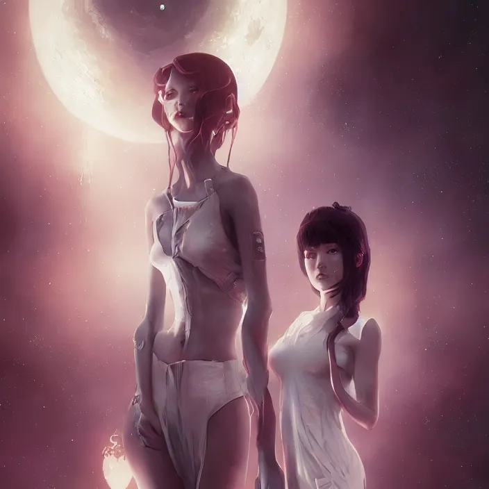 Image similar to alien love - by tom bagshaw, by ilya kuvshinov, rtx rendering, octane render 1 2 8 k, maya, extreme high intricate details by wlop, digital anime art by ross tran, medium shot, close up shot, composition by sana takeda, dramatic lighting by greg rutkowski, 8 k, trending on artstation