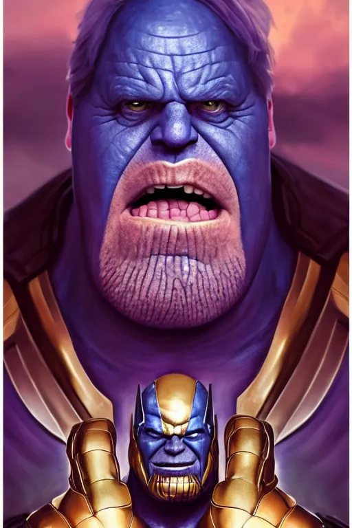 Image similar to Boris Johnson as Thanos, claws are up, X-man costume, Boris Johnson hairstyle, calm, grumpy, portrait, masculine figure, highly detailed, digital painting, artstation, concept art, smooth, sharp focus, illustration, cinematic lighting, art by artgerm and greg rutkowski and alphonse mucha