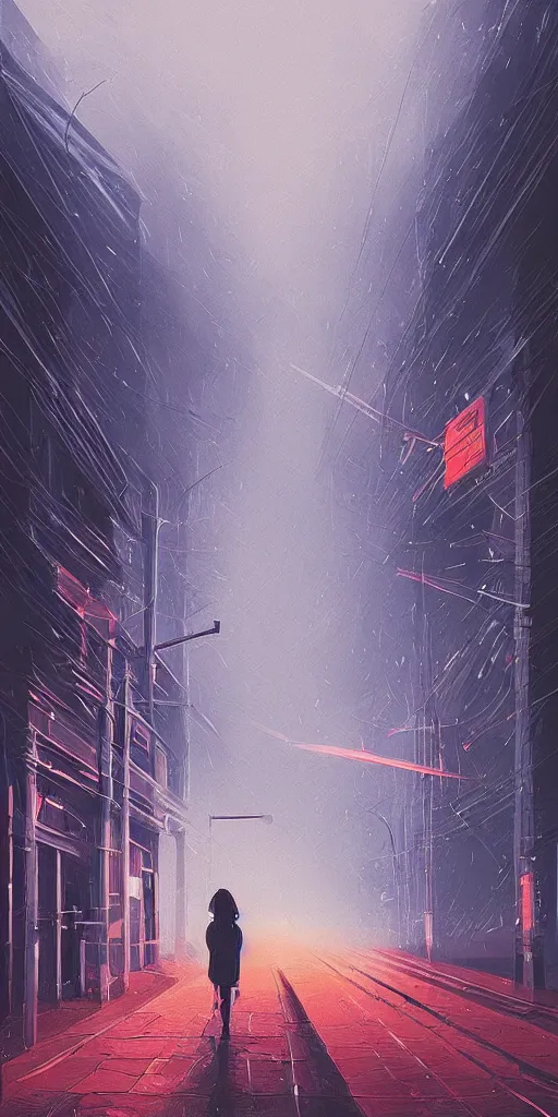 Prompt: a person being blinded by lights by alena aenami