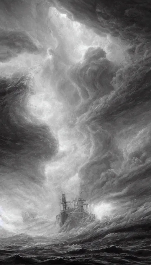 Image similar to Science fiction, a ship in storm, high detail, blizzard, fantastic creature, Isaac Clark