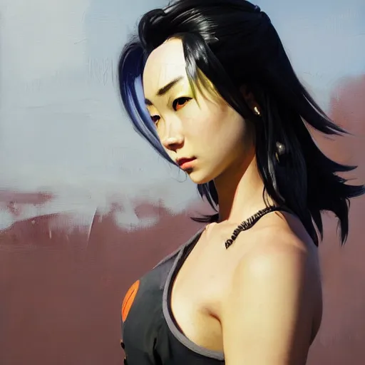 Image similar to greg manchess portrait painting of shinazaki rika aka lisbeth as overwatch character, medium shot, asymmetrical, profile picture, organic painting, sunny day, matte painting, bold shapes, hard edges, street art, trending on artstation, by huang guangjian and gil elvgren and sachin teng