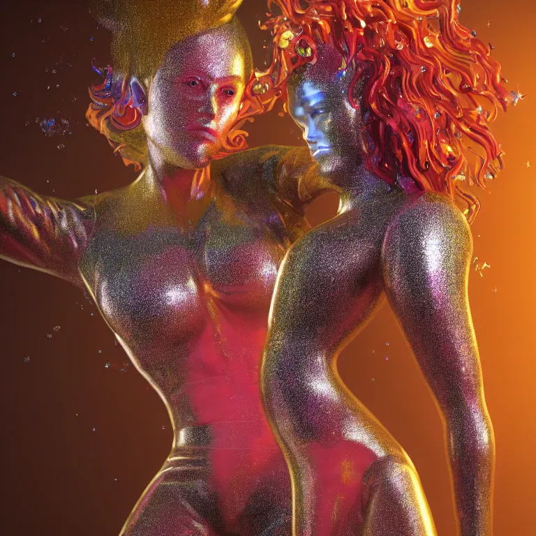 Prompt: octane render portrait by wayne barlow and carlo crivelli and glenn fabry, a woman wearing a clear plastic inflated suit full of colorful thick fluid full of glitter, inside an underground soviet dance club, fog and atmospheric lighting, light beams, cinema 4 d, ray traced lighting, very short depth of field, bokeh