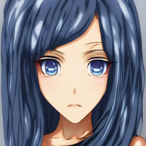 Prompt: (anime girl), steel blue symmetric eyes 24yo, studio, annie leibowit
