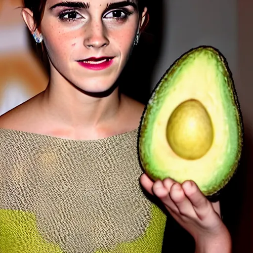 Prompt: anthropomorphic photograph of emma watson an avocado