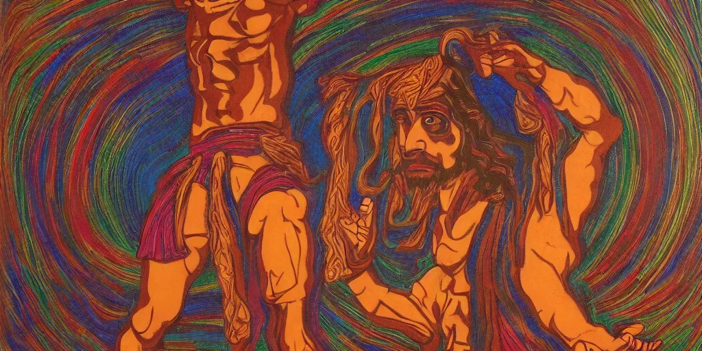 Image similar to an abstract spiritual background, a latino greek god dancing, clear eyes. 2 4 mm, photorealistic, muted color scheme, directed by mati klarwein