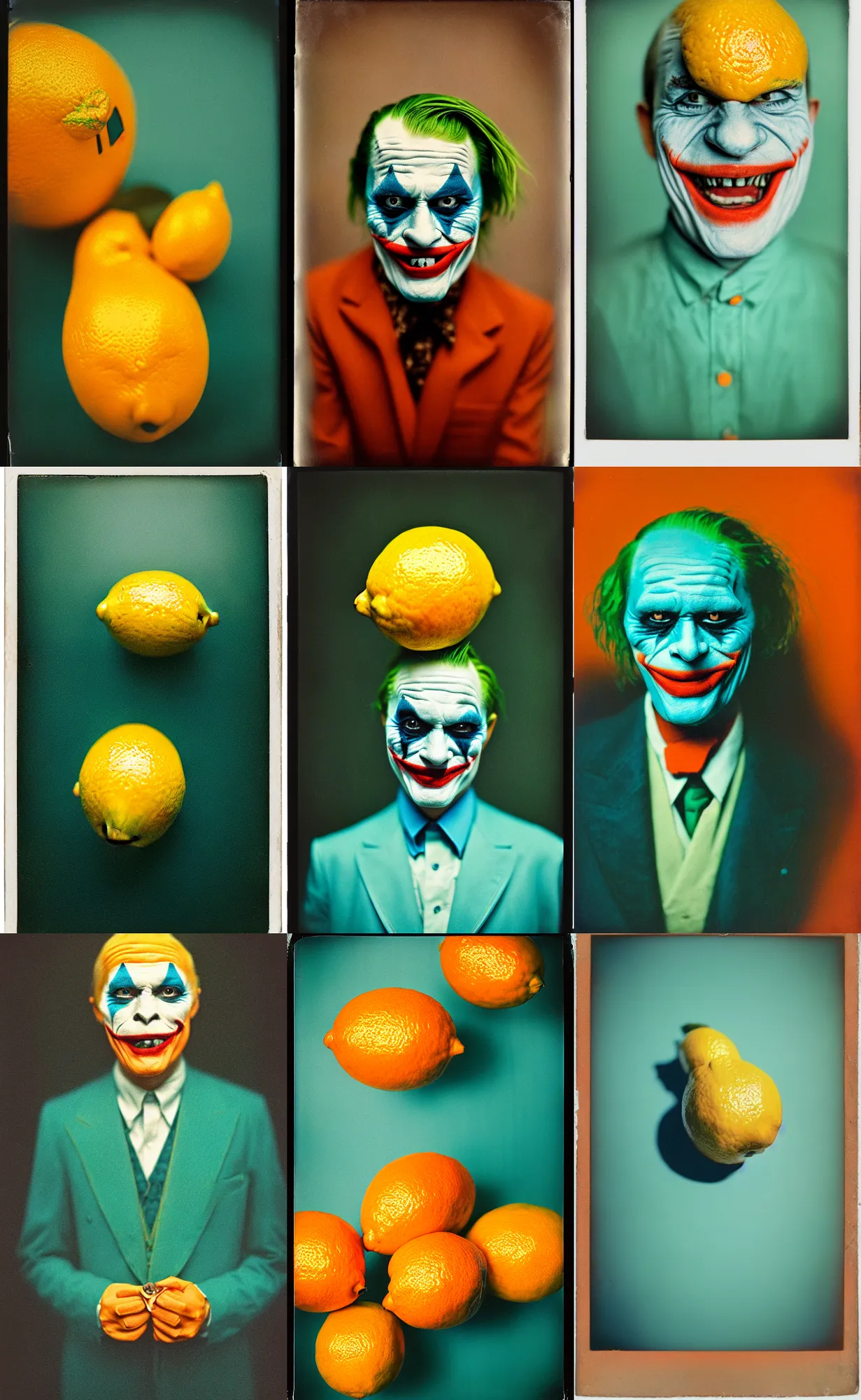 Image similar to kodak portra 4 0 0, wetplate, 8 k, shot of a highly detailed, britt marling style, colour still - life portrait of a lemon looks like 1 9 9 9 joker, teal and orange, muted coloures