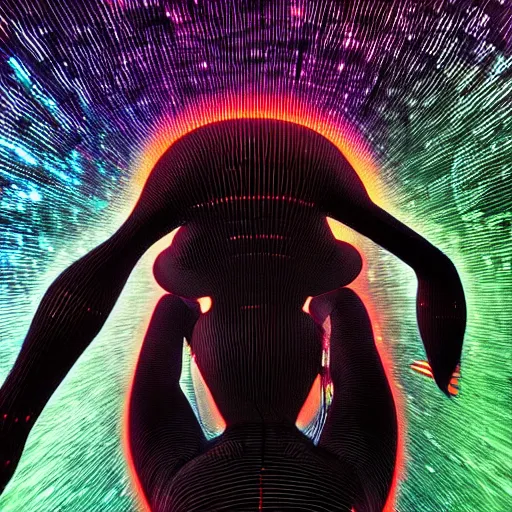 Image similar to love, diverse black hole cybersuits, from behind, connection rituals, wide wide angle, vivid, elaborate, highly detailed, beautiful lighting