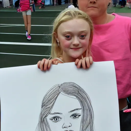 Image similar to children drawing of Dakota Fanning playing tennis