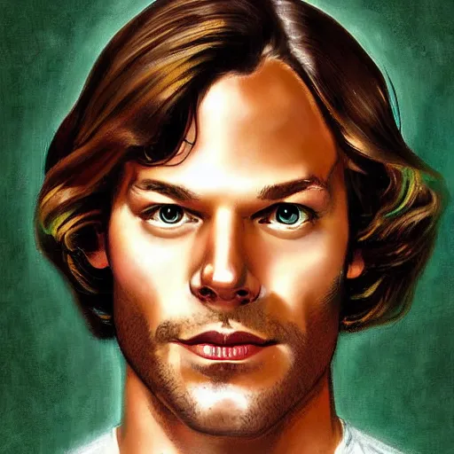 Image similar to Stunning portrait of handsome Jared Padalecki as an angel, in the style of norman rockwell, digital art