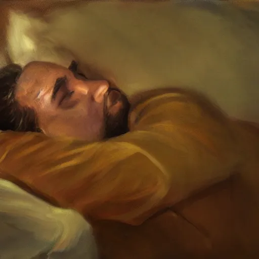 Image similar to a man dreaming about how great he is, 4 k, painting