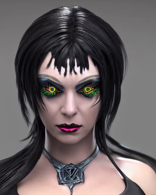 Image similar to a highly detailed metahuman 8 k close up render of elvira dark queen trending on artstation made in unreal engine 4