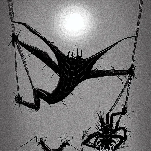 Image similar to a man who is a bat fighting a man who is a spider, detailed illustration, concept art