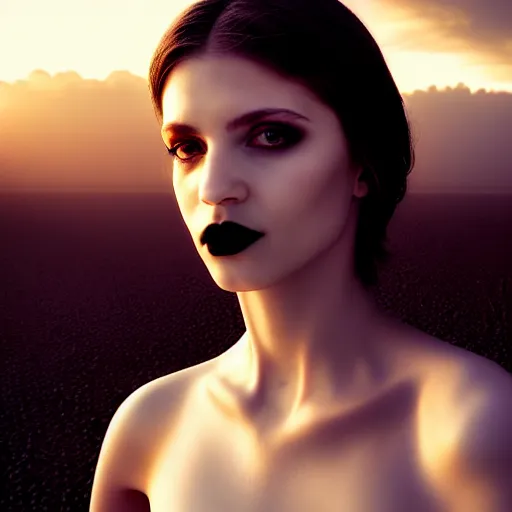 Image similar to photographic portrait of a stunningly beautiful gothic cyberpunk female in soft dreamy light at sunset, god rays, contemporary fashion shoot, by edward robert hughes, annie leibovitz and steve mccurry, david lazar, jimmy nelsson, breathtaking, 8 k resolution, extremely detailed, beautiful, establishing shot, artistic, hyperrealistic, beautiful face, octane render