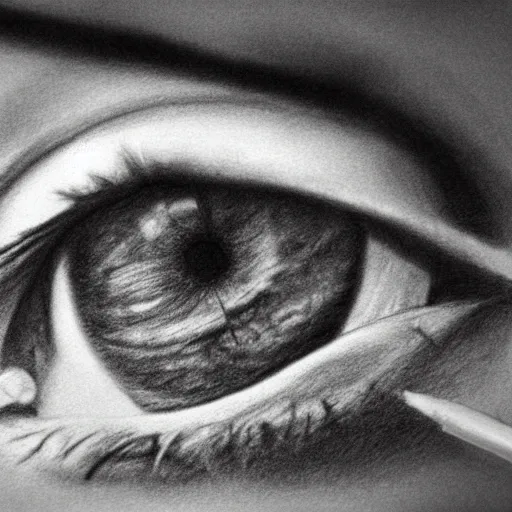 Image similar to a pencil drawing of an eye close up