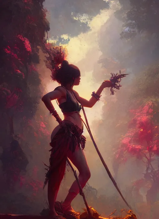 Image similar to hyper realistic photography of festival warrior curvy girl saturated colors, cinematic, vallejo, frazetta, greg rutkowski, royo, rowena morrill, juan gimenez