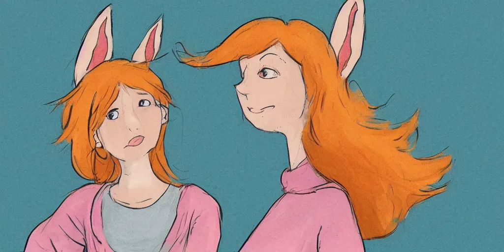 Image similar to women, ginger, cartoon, sweatshirt, concept art, concept art, bunny ears,