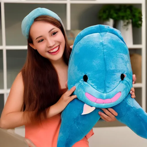 Image similar to a happy dolphin, plush doll, 8 k